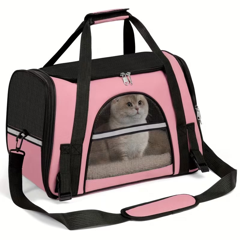 Foldable Cat Carrier Backpack with Zipper Closure, Ventilated Pet Travel Bag for Cats and Dogs, Seven Colors for Vet Visits and Everyday Trips