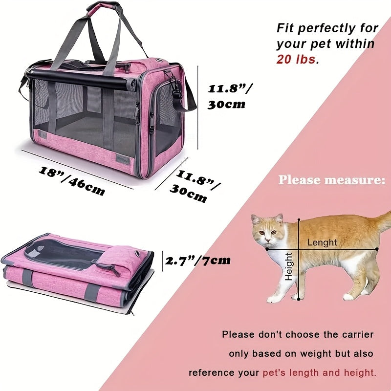 Oxford Pet Carrier for Cats and Small Dogs, Soft-Sided Collapsible Travel Bag with Breathable Design, Privacy Features and Optional Collar Set