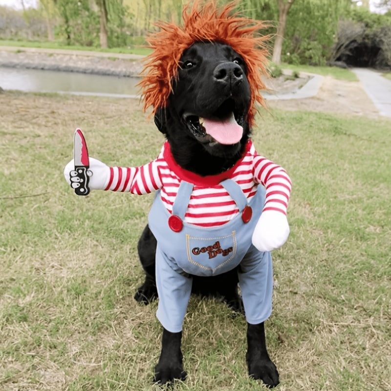Halloween Dog Costume Deadly Doll Cosplay Outfit in M L XL, Spooky Pet Dress-Up Clothes for Costume Parties, Holiday Gatherings and Dog Photo Sessions