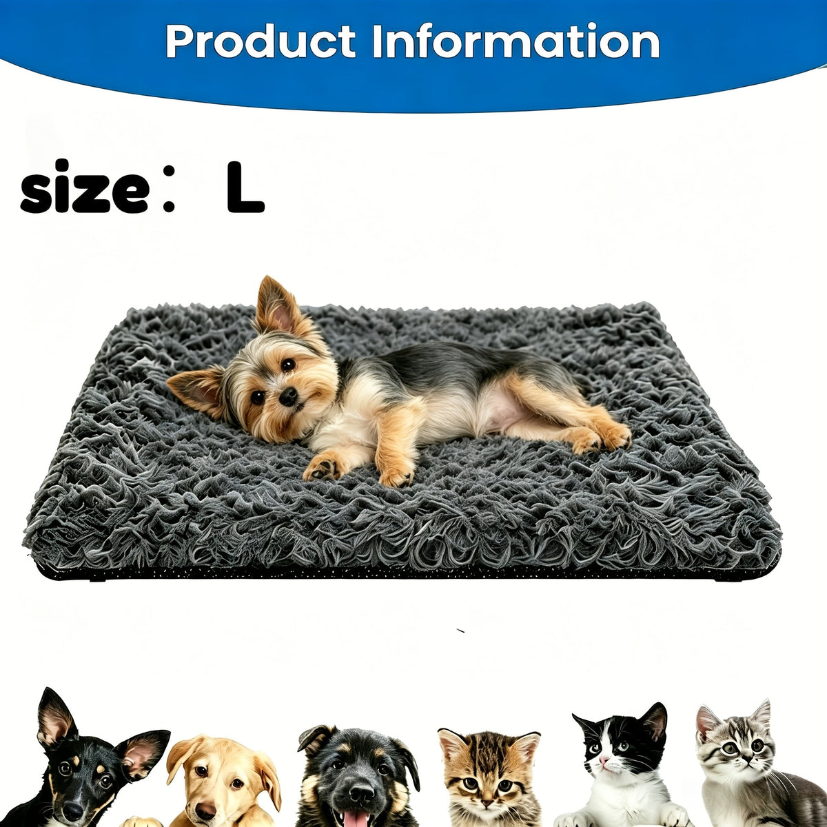 Heat-Retaining Pet Mat for Cats and Dogs, Removable Washable Non-Slip Resting Pad for Indoor Outdoor Use, Dark Gray in Small or Large