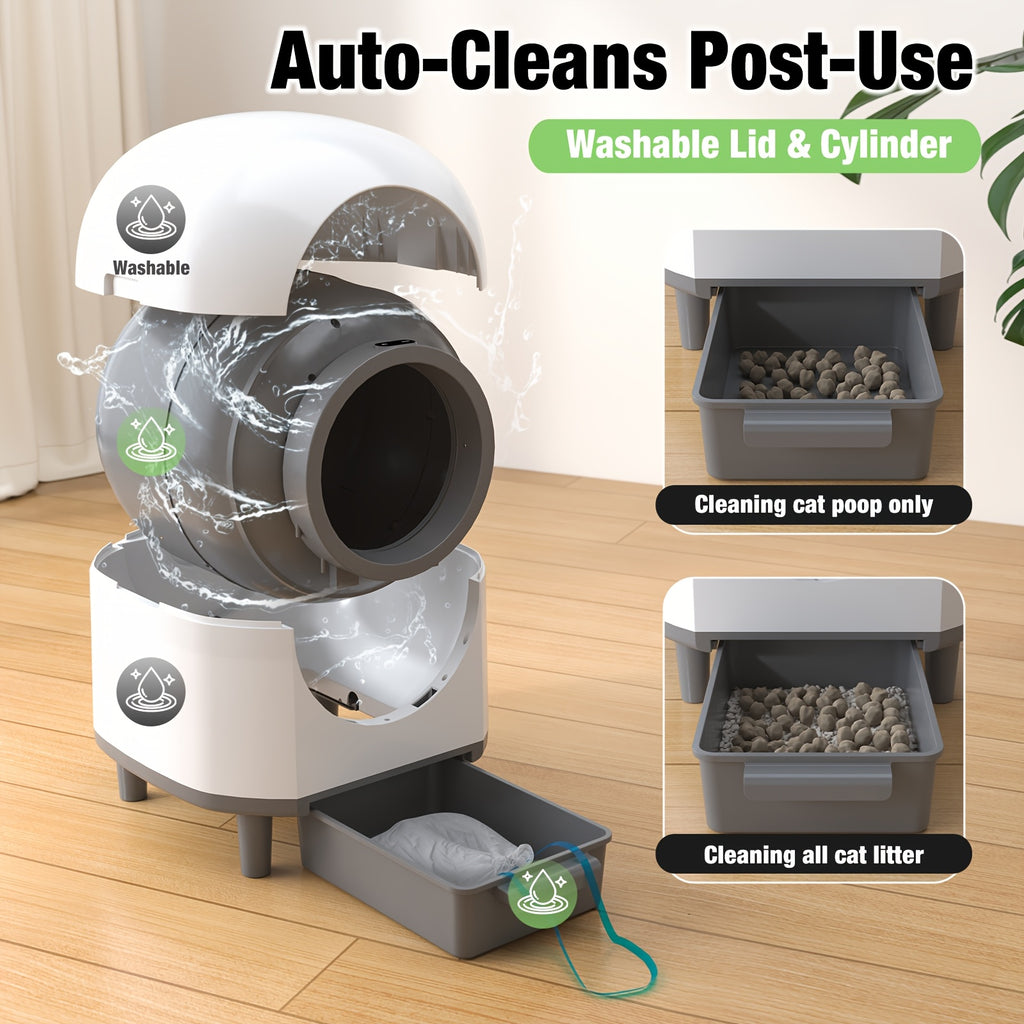 App-Controlled Self-Cleaning Cat Litter Box, 90L Interior with 10L Waste Compartment, Entry Step and Litter Mat for Multi-Cat Homes, CB00 White