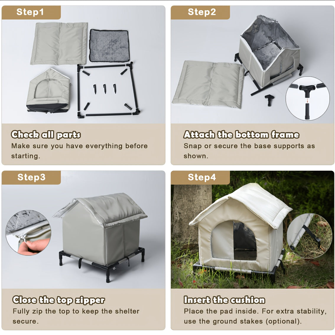 Insulated Dog House with Thermal Aluminum Foil Lining, Portable Foldable Pet Shelter for Small Dogs and Cats, Easy Assembly with Multiple Size Options