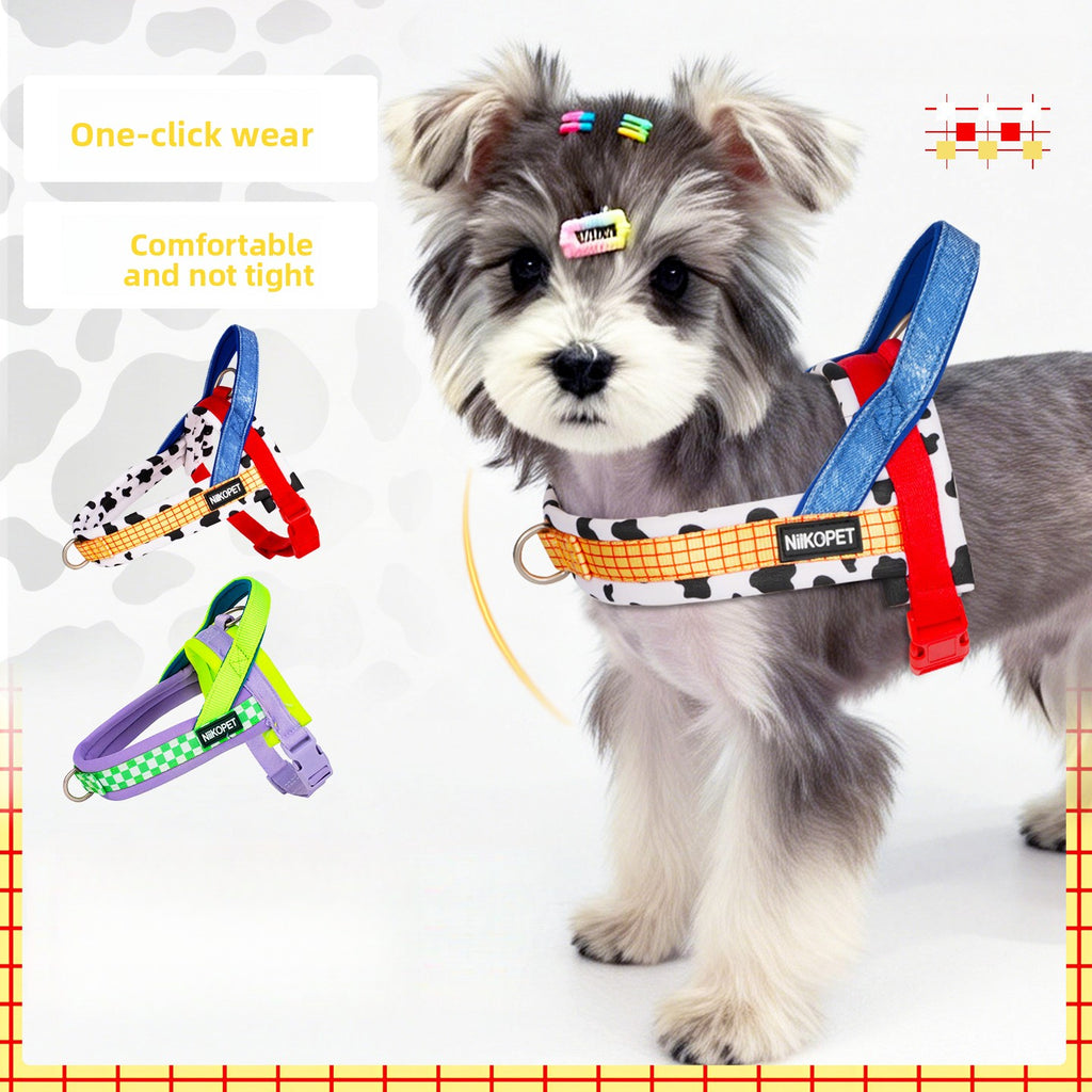 Saddle Style Dog Harness Vest for Small and Medium Dogs, Heart Detail Walking Harness in Green Purple or Red Yellow, XS to L Options