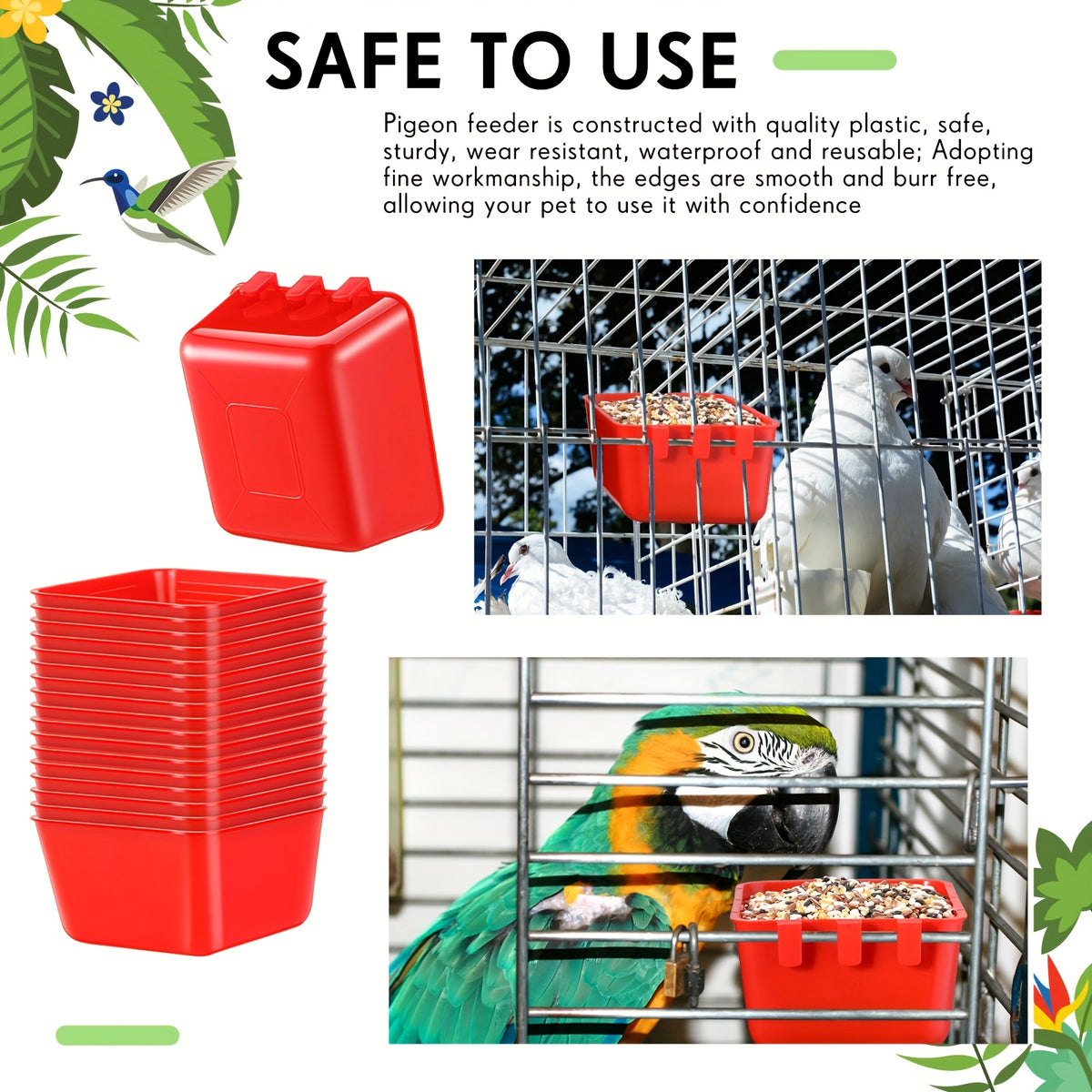 Chicken Feeder Cups 50 Pack, Red 16 Oz Hanging Cage Food and Water Bowls for Poultry, Parrots, Parakeets, Pigeons and Bunny Feeding Routines