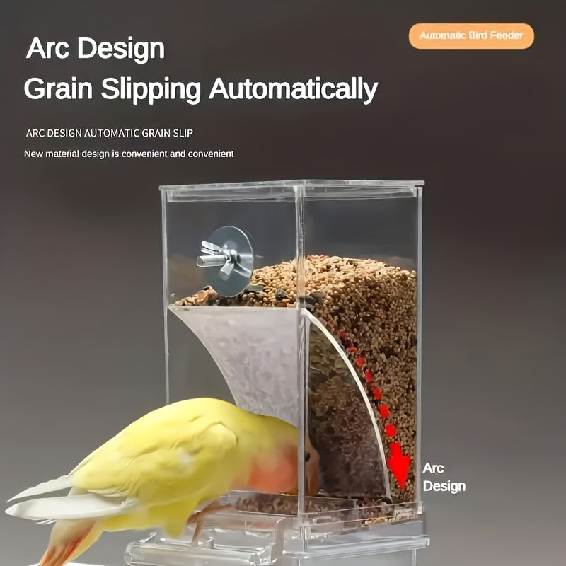 Clear Acrylic Automatic Bird Feeder, Battery-Free Seed Dispenser with Spill-Reducing Design for Outdoor Feeding and Easy Daily Cleaning