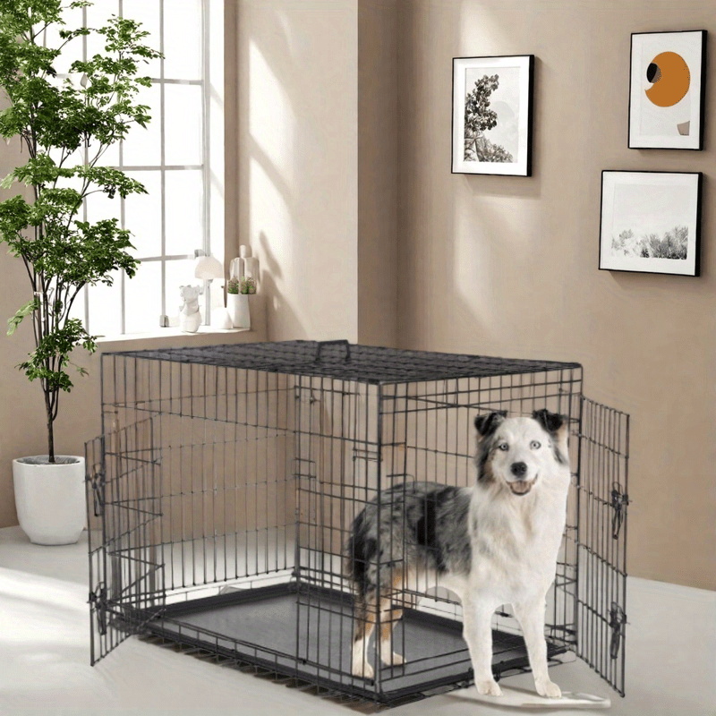 Foldable Dog Cage and Pet Enclosure with Tray, Black or White 4-Panel and 6-Panel Options Plus 36 Double-Door Style for Home and Travel Setup