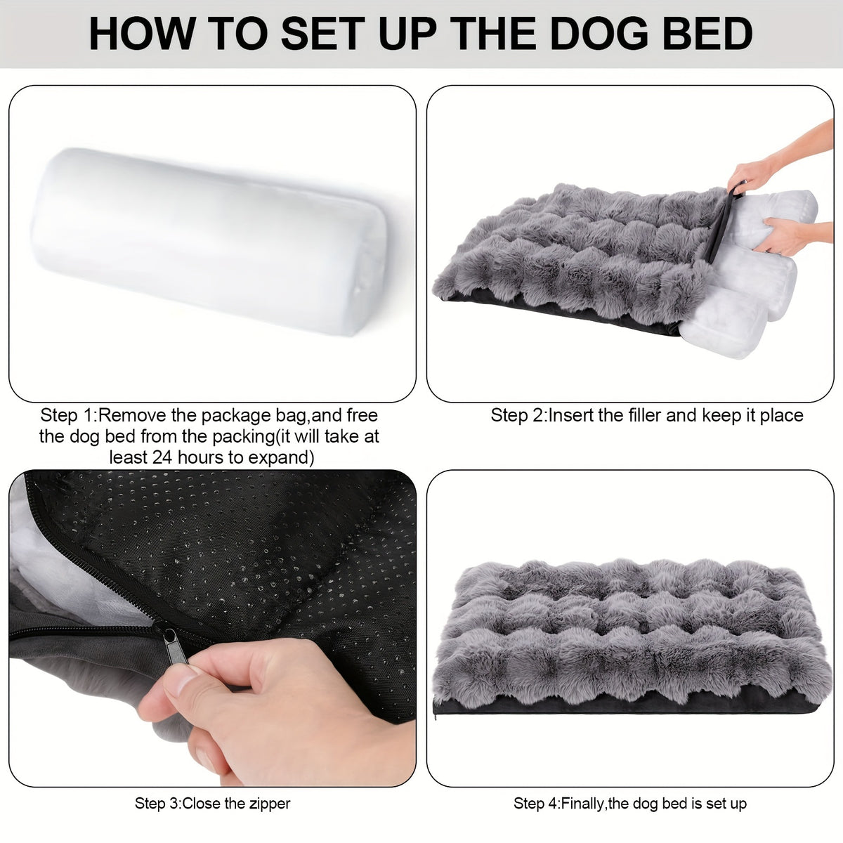 Faux Fur Dog Bed with Removable Washable Cover and Anti-Slip Bottom, Soft Fluffy Plush Sleeping Mat in Small to XXLarge Size Options