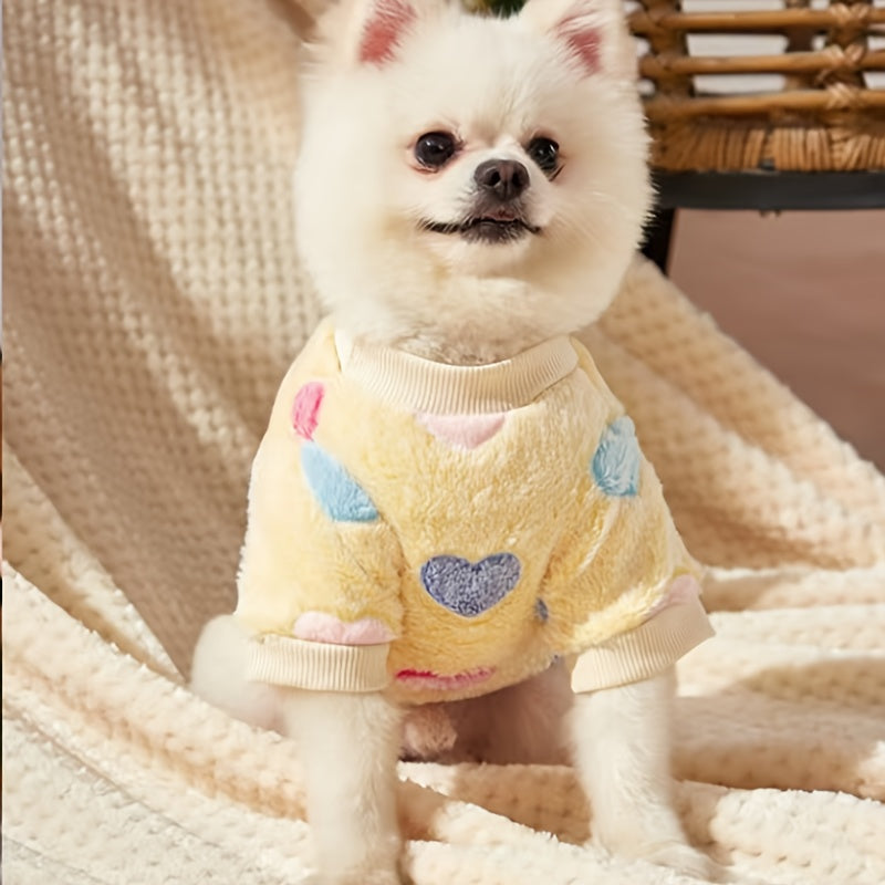 Dog Sweatshirt for Small Medium Dogs, Pink Heart Fleece Puppy Sweater Without Hood, Warm Soft Pet Clothes for Autumn Winter Cold Weather, Cute Valentine's Day Outfit for Chihuahua Poodle and Cats