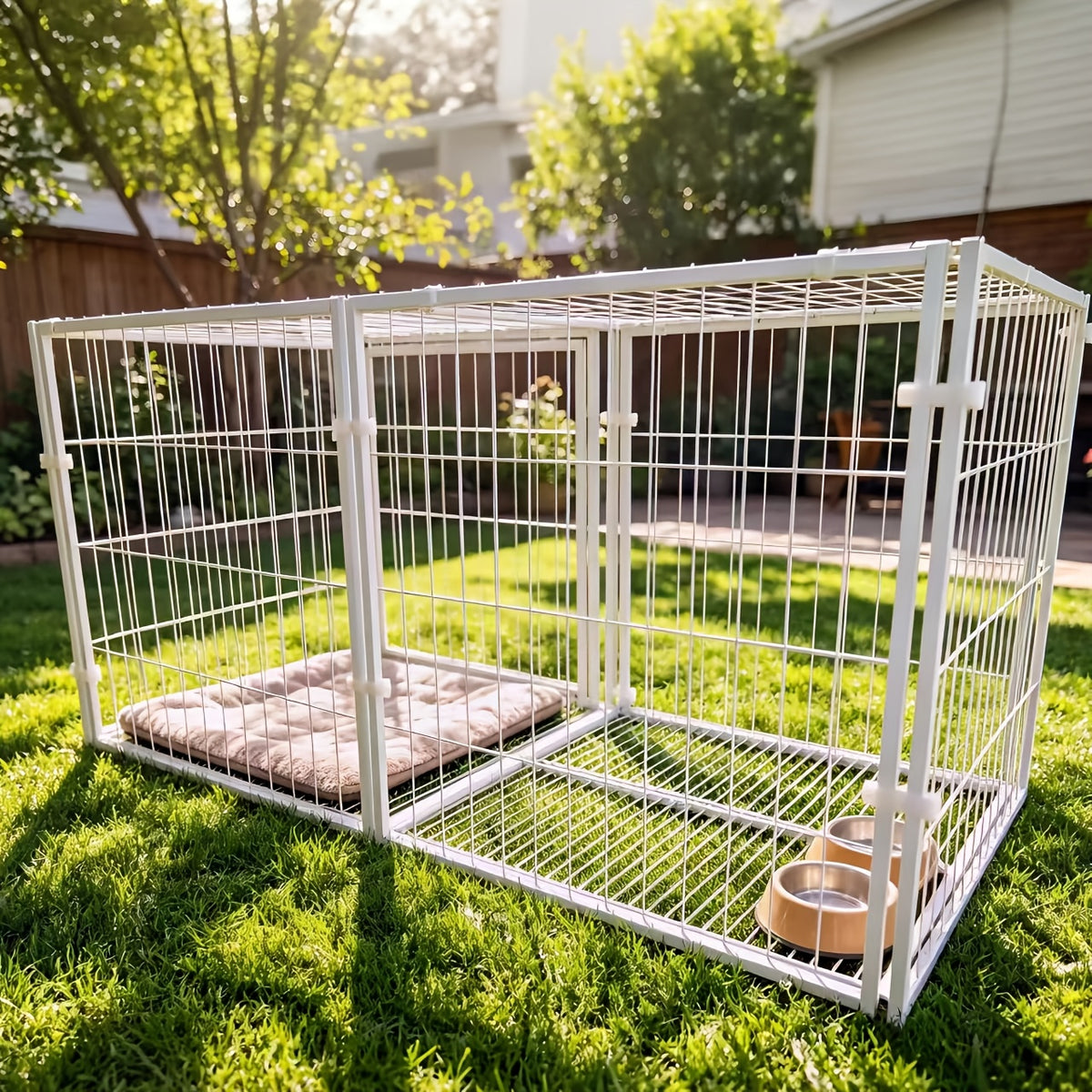 Modular Metal Dog Crate with Top Cover, 47.6-Inch Pet Cage with Configurable Door Placement and Tool-Free Panel Assembly for Home Use