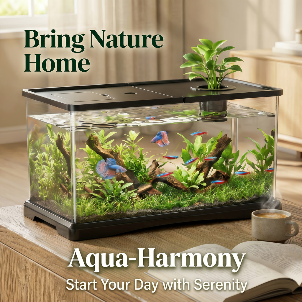 Rectangular Fish Tank with Lid and Plant Opening, Clear Aquarium Display in Large or M Model for Home, Office and Classroom Aquatic Decor