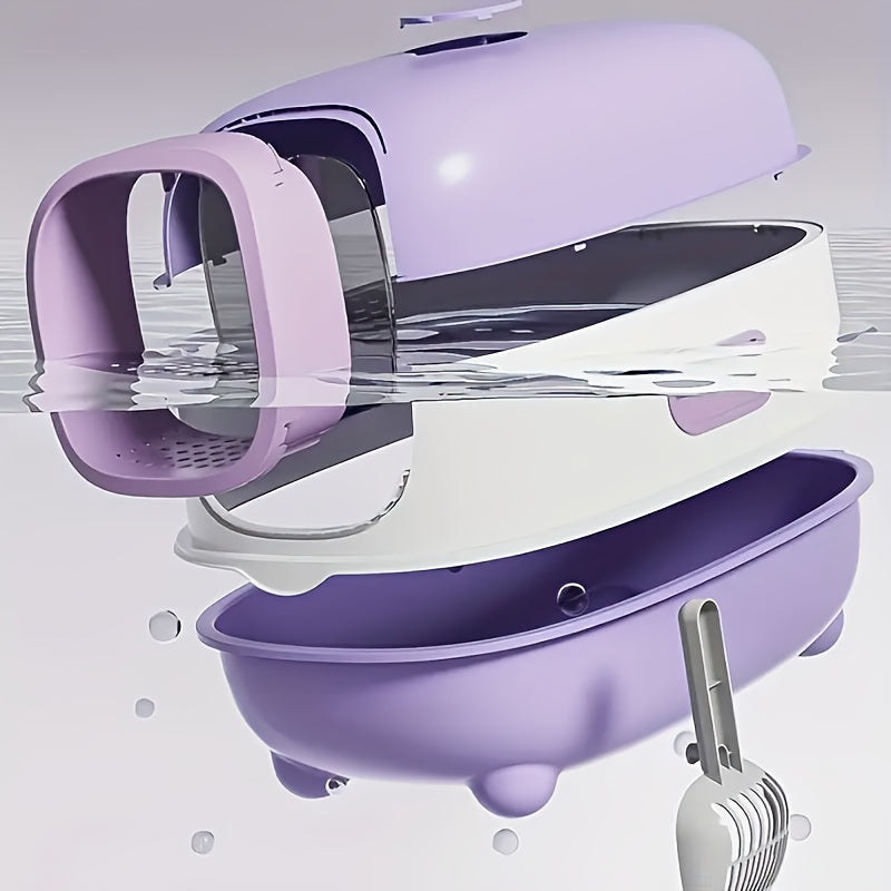 Enclosed Cat Litter Box with Covered Privacy Design, Extra-Large Listed Pet Toilet for Indoor Cat Potty Routines in Gray, Purple or Blue