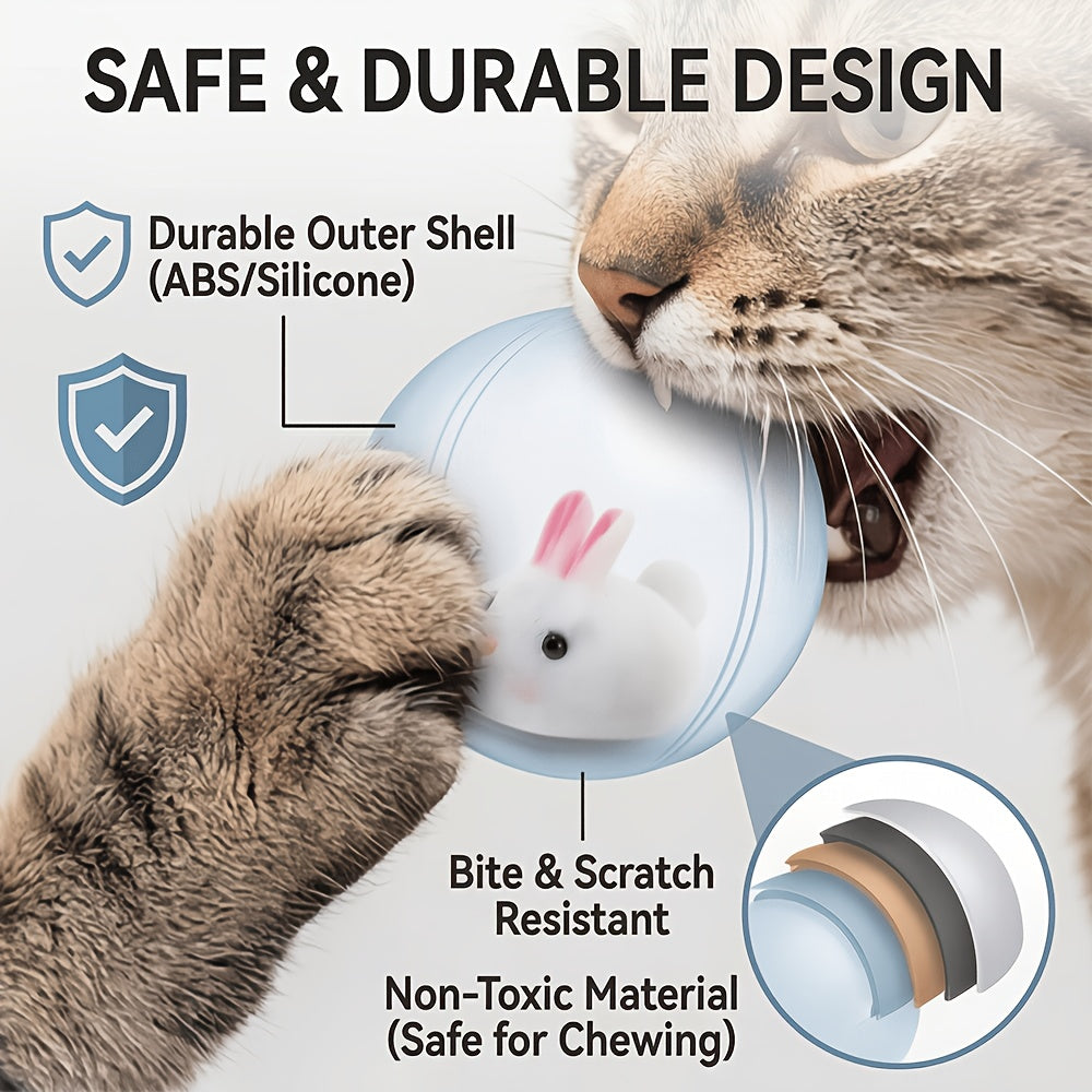 Motion Activated Cat Ball Toy, USB Powered Automatic Moving Pet Toy for Indoor Chase Play with Blue or Pink Rabbit and Squirrel Options