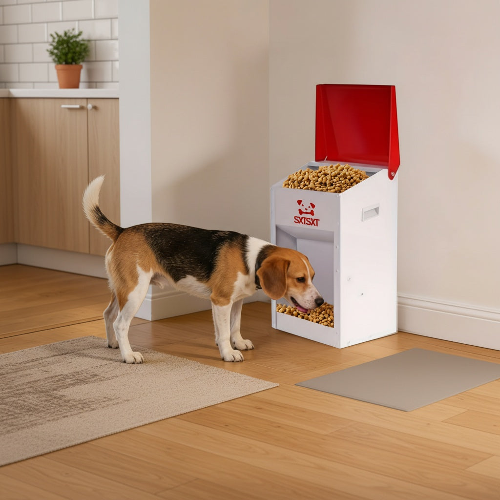 Outdoor Gravity Dog Feeder with Lift-Up Lid, No-Assembly Dry Food Dispenser in Small Puppy and Cat or Medium Dog Capacity Options