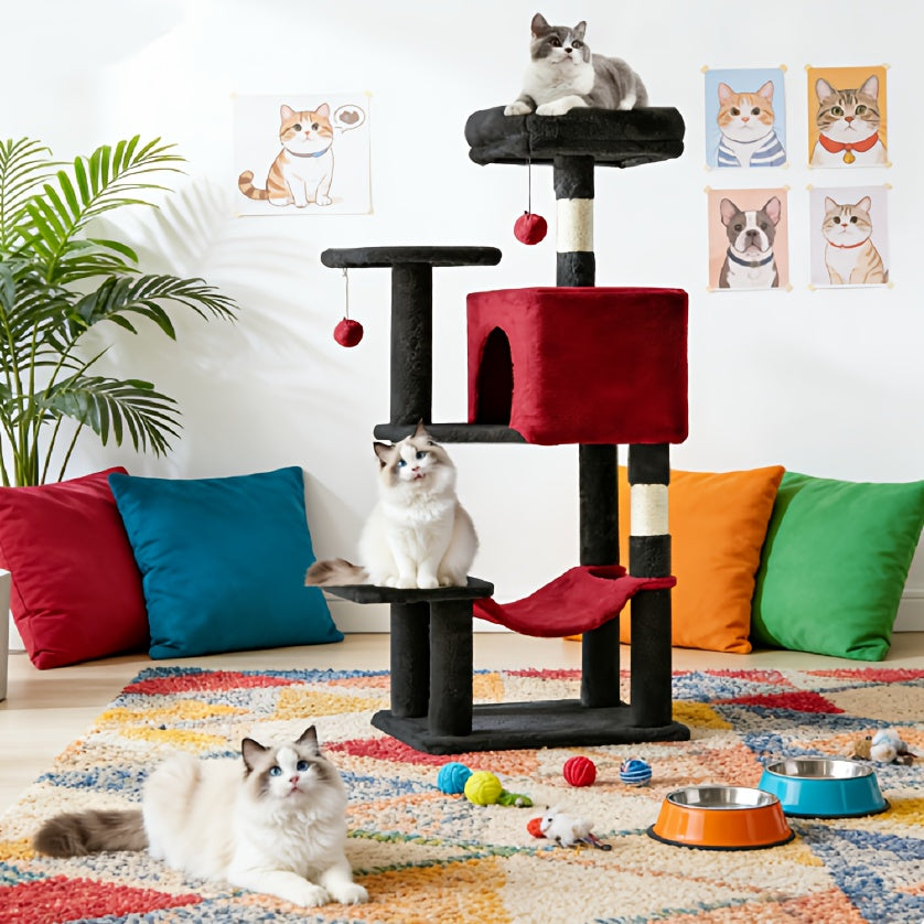 Cat Tree 44 Inch with Extended Platform, Indoor Cat Tower with Condo Hideaway, Hammock and Natural Sisal Scratching Posts in Five Colors
