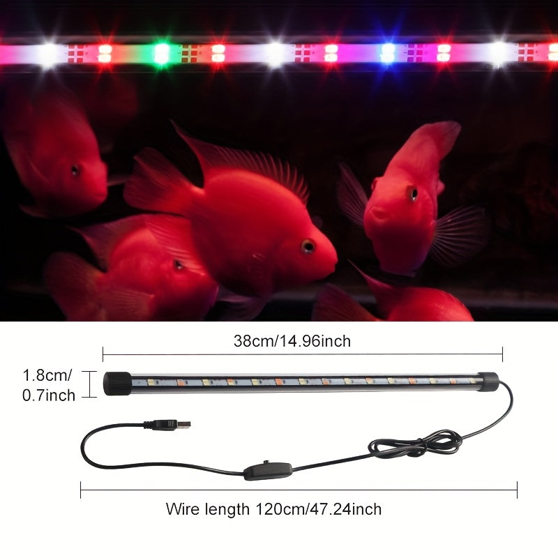 USB Aquarium LED Light Bar with Double-Row RGBW Illumination, Decorative Fish Tank Lighting in 14.96 and 18.90 Inch Options, No Battery