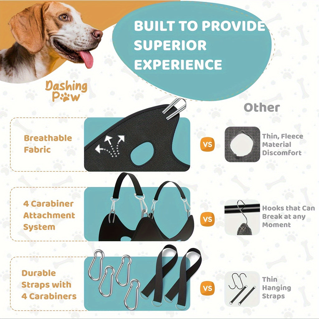 Dog Grooming Hammock with Nail Trimmer for Small to Large Dogs, Sturdy & Safe Grooming Harness Sling with Durable Carabiner Clips & Straps for At-Home Nail Trimming, Bathing & Coat Care, XS-L