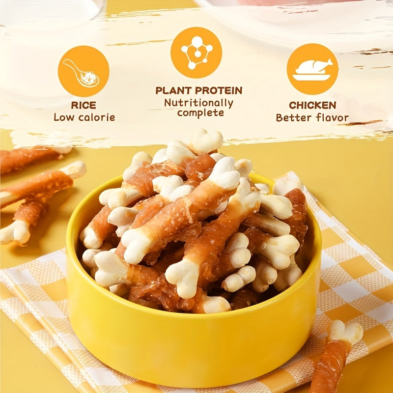 Meat Wrapped Dog Biscuits, Chicken or Duck Bone-Shaped Chew Treats with Hard Biscuit Core, Two-Pack Options for Supervised Everyday Snack Time
