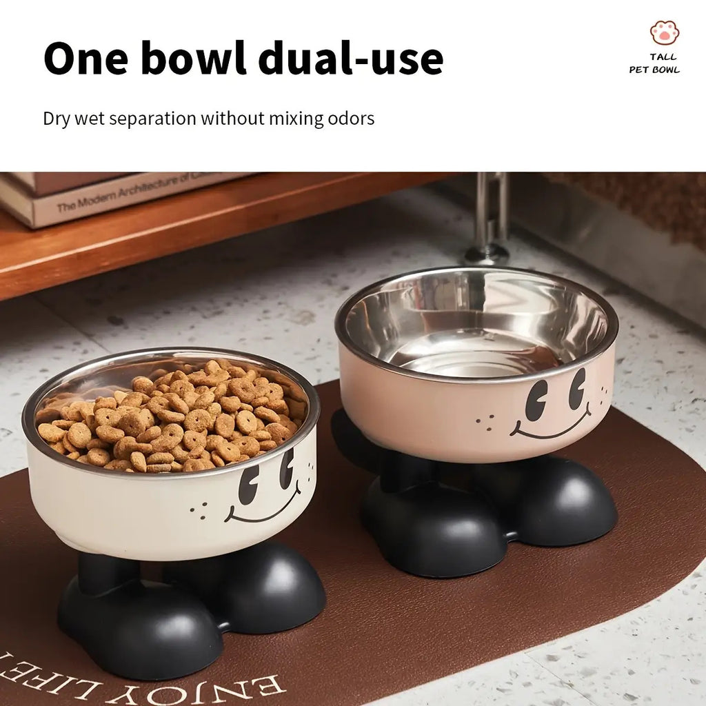 Raised Pet Bowl with Stainless Steel Dish, Anti-Slip and Anti-Tip Feeding Design for Kitten and Puppy Food or Water, Milky, Coffee Brown or Pink