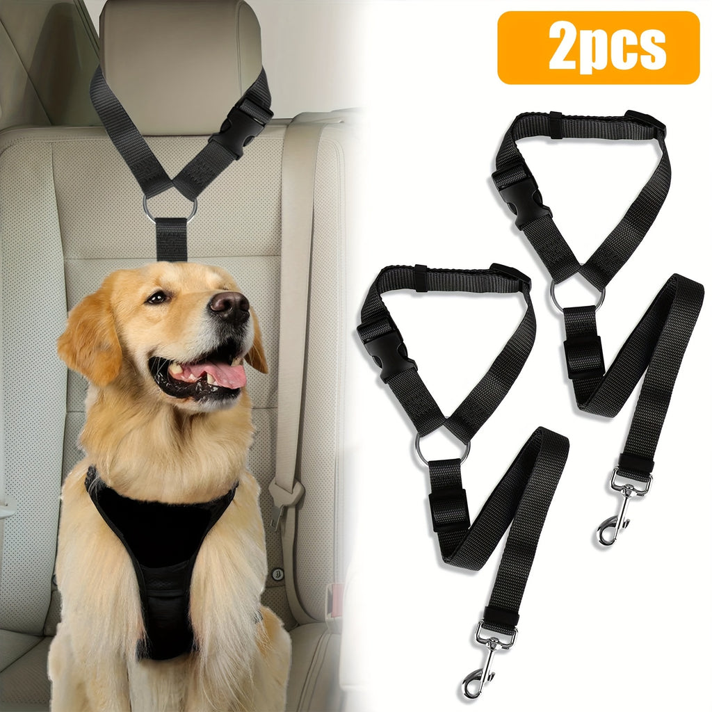 Adjustable Dog Car Seat Belt 2 Pack, 2-in-1 Nylon Pet Tether and Leash for Small Dogs, Vehicle Travel, Road Trips and Daily Outings