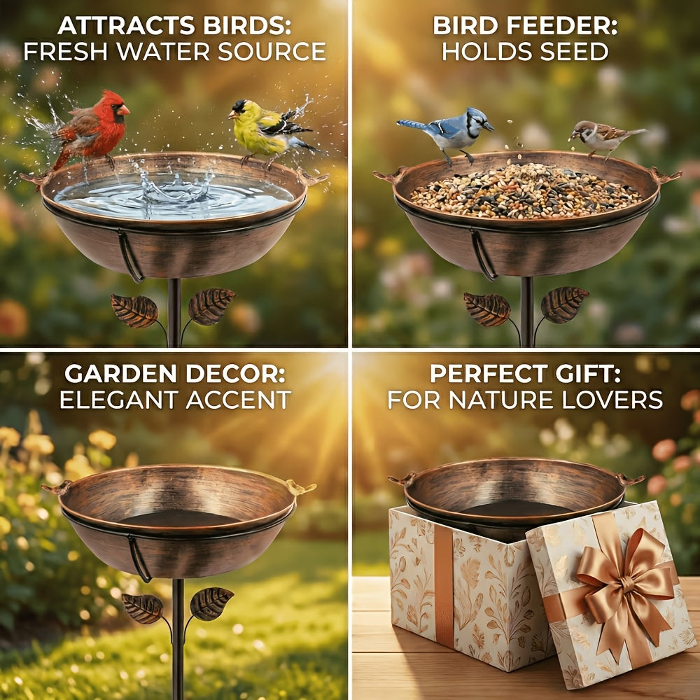 Outdoor Bird Bath with Removable Basin, 0.7 or 1.4 Gallon Garden Birdbath with Ground Stake, Decorative Bird Accents and Optional Solar Sprayer