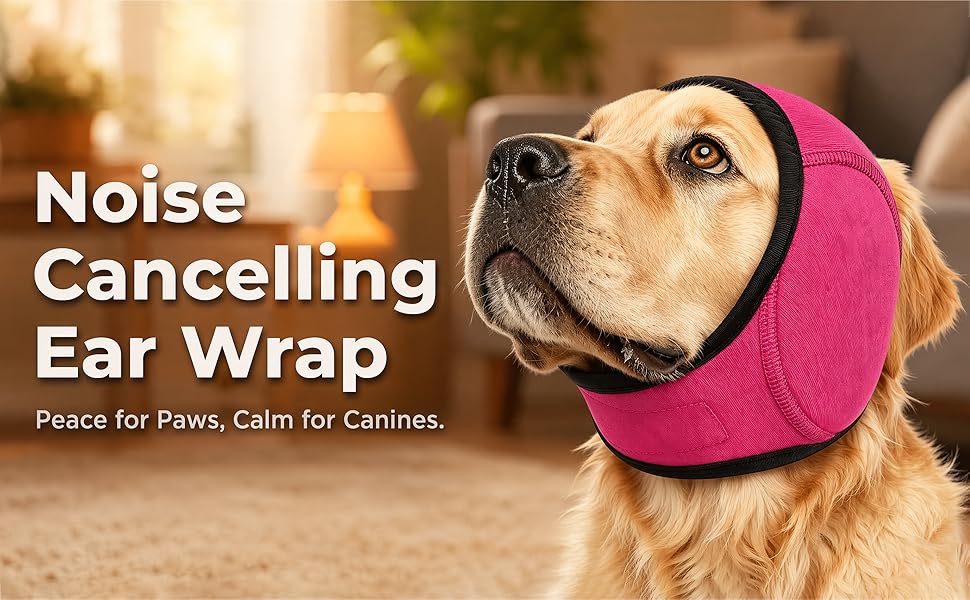 Dog Ear Wrap Grooming Hood, Adjustable Soft Ear Cover with Hook-and-Loop Closure for Supervised Bath-Time and Grooming Routines, Three Sizes and Five Colors