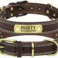 Personalized Dog Collar with Engraved Nameplate, Coffee Brown Synthetic Leather Adjustable Buckle Collar in S, M and L for Everyday Pet Identification