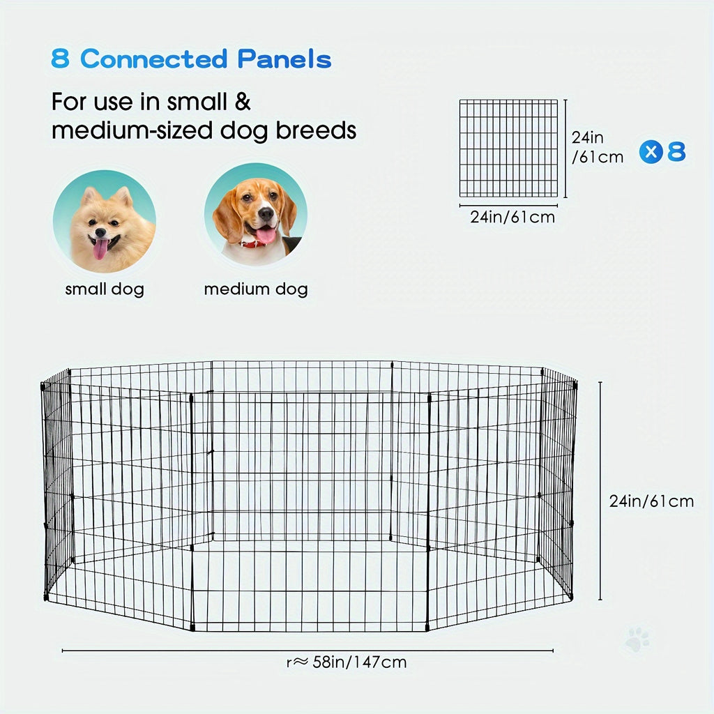 Foldable Metal Wire Dog Playpen with Tool-Free Setup, 24, 30, 36 or 42 Inch Height Options for Supervised Indoor and Outdoor Pet Exercise