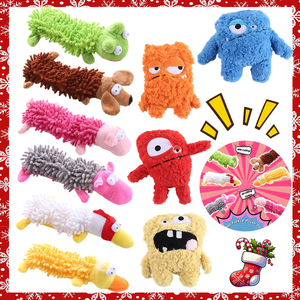 Animal-Shaped Squeaky Dog Toys 10 Pack, Plush Pet Toy Set for Supervised Gentle Chewing and Interactive Indoor Play, Christmas or Everyday Options