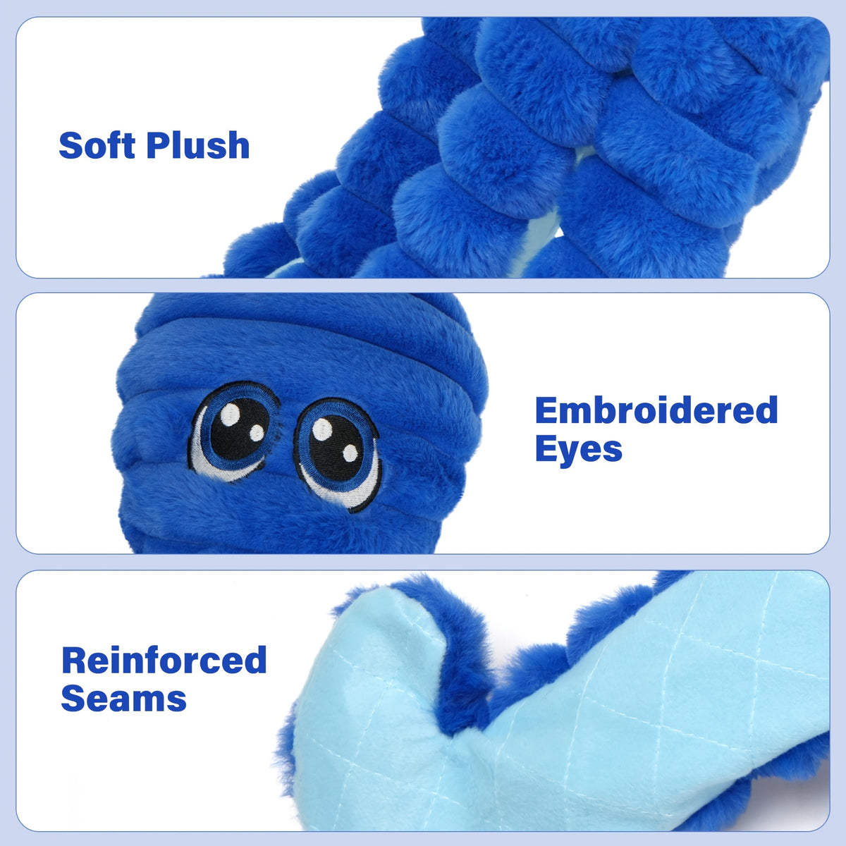 Blue Octopus Dog Toy with Squeaker and Crinkle Sounds, Plush Interactive Tug Toy for Larger Dogs, Supervised Gentle Chewing and Indoor Play