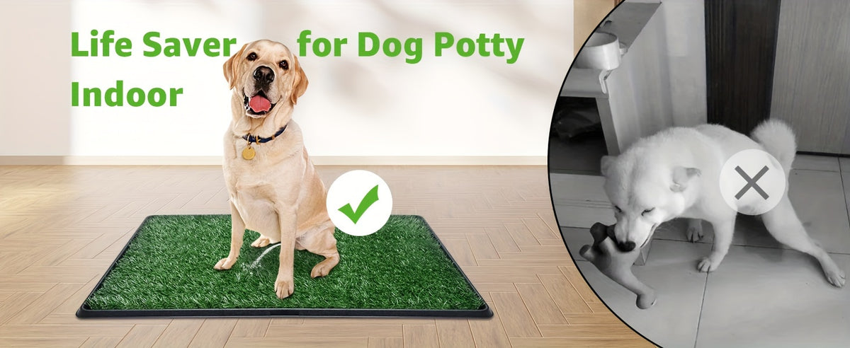 Indoor Dog Potty with Artificial Grass, Washable Puppy Pee Pad and Tray, Portable Toilet System for Small Dogs Under 20 lbs, 20 x 25 or 20 x 30 Inches