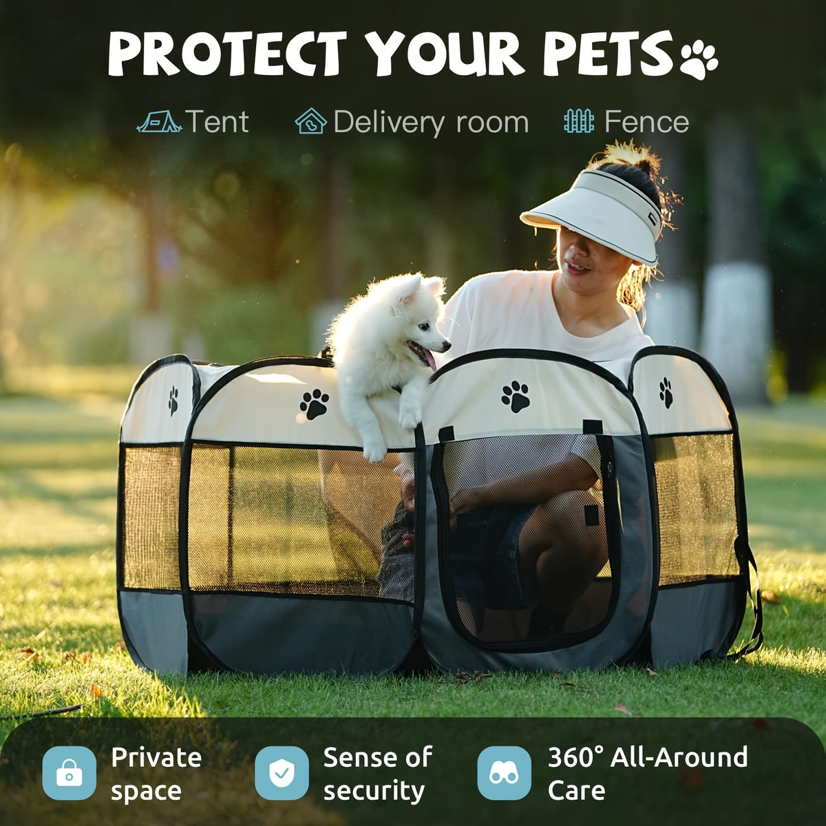 Portable Pet Playpen in Beige Gray, Foldable Octagonal Oxford Fabric Tent for Dogs, Cats and Puppies, Indoor Outdoor Travel Enclosure in M1, L2 or XL3