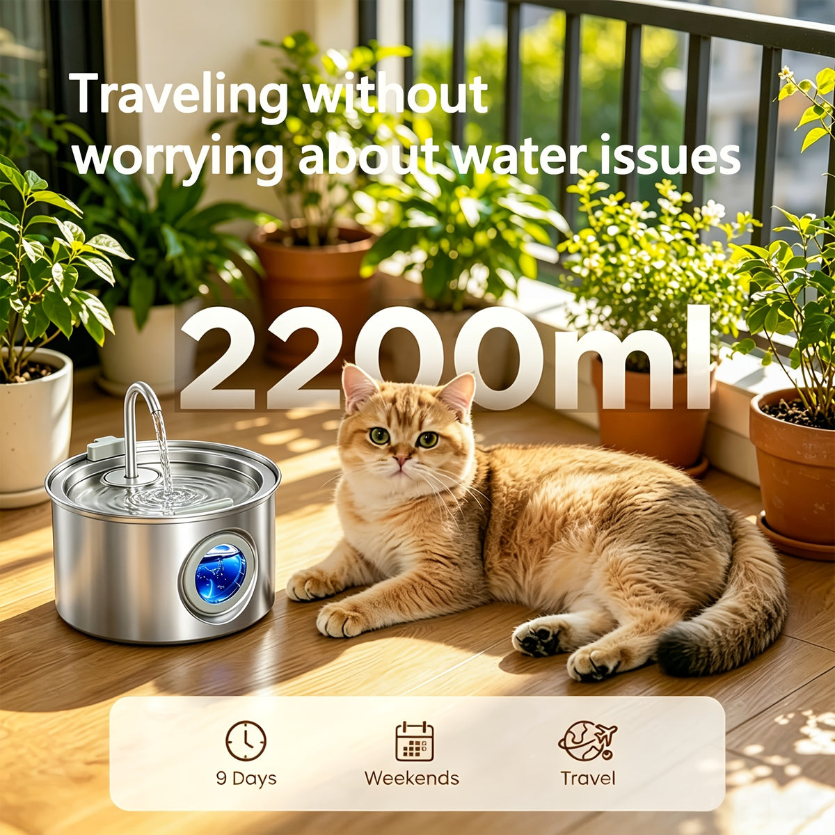 Dog Water Fountain 74oz 2.2L, Quiet 304 Stainless Steel Pet Drinking Dispenser with Large Water Level Window, Easy-Clean Design and Filter Bundle Options