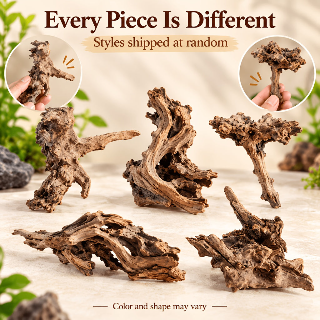 Aquarium Driftwood Single Piece, 5.9-7.87 Inch Random-Style Decorative Wood for Small Fish Tank Aquascaping and Nature-Inspired Underwater Layouts