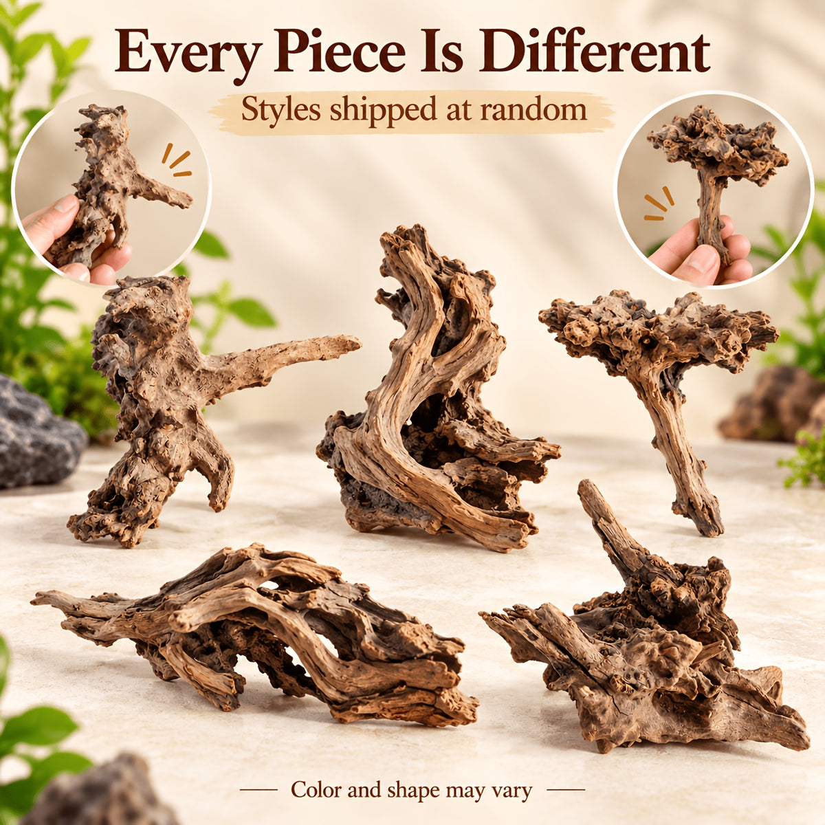 Aquarium Driftwood Single Piece, 5.9-7.87 Inch Random-Style Decorative Wood for Small Fish Tank Aquascaping and Nature-Inspired Underwater Layouts