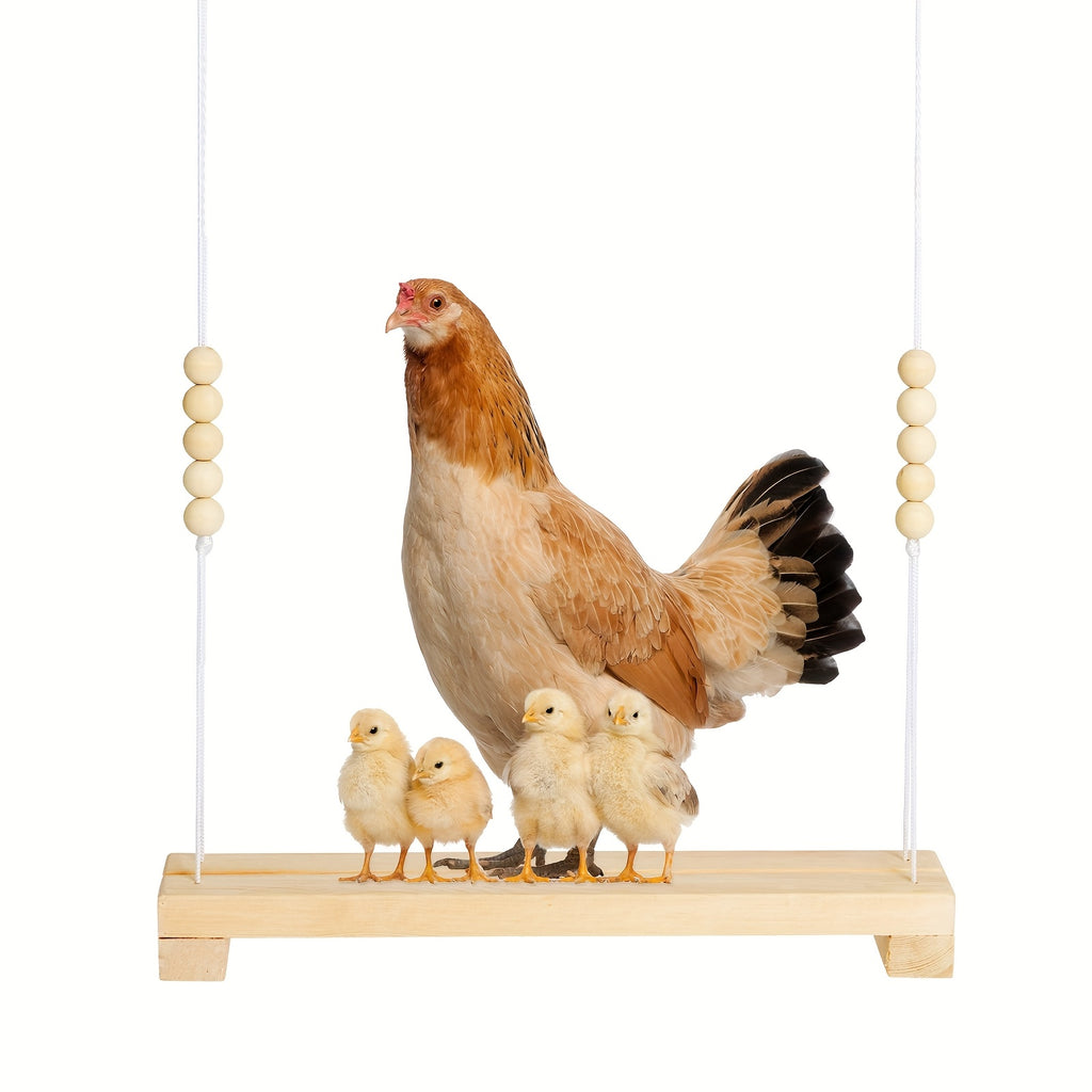 Chicken Swing Perch Toy, Natural Wooden Hanging Ladder with Rounded Edges for Hens and Roosters, 1-Piece Coop and Aviary Climbing Accessory