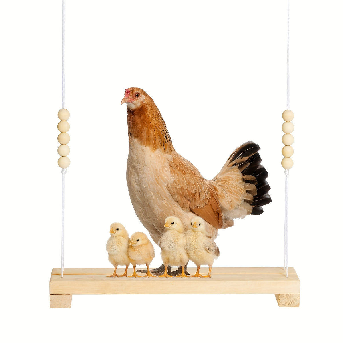 Chicken Swing Perch Toy, Natural Wooden Hanging Ladder with Rounded Edges for Hens and Roosters, 1-Piece Coop and Aviary Climbing Accessory