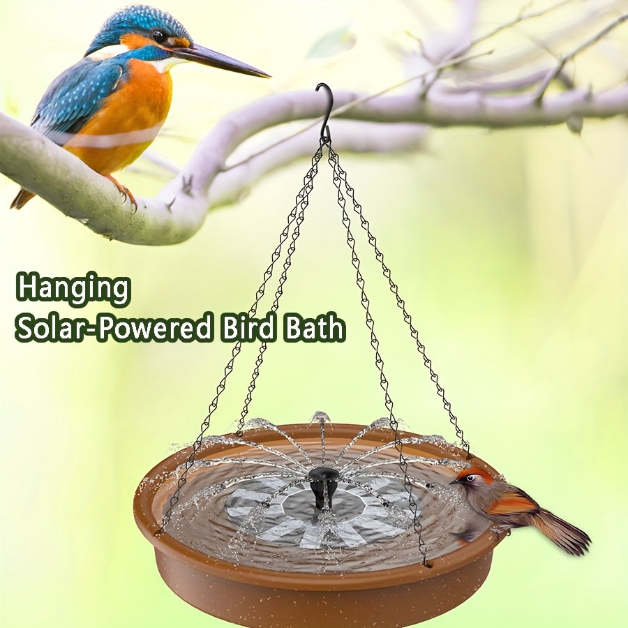 Hanging Solar Bird Bath Fountain with 30 cm Basin, Solar Water Pump and Spray Nozzles for Outdoor Garden, Patio and Backyard Decor