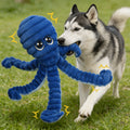 Blue Octopus Dog Toy with Squeaker and Crinkle Sounds, Plush Interactive Tug Toy for Larger Dogs, Supervised Gentle Chewing and Indoor Play