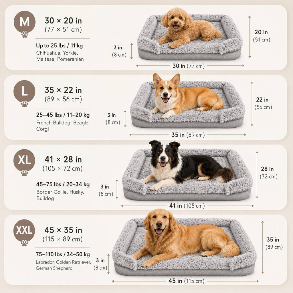 Egg Crate Foam Dog Bed with Raised Bolsters, Plush Pet Sofa with Removable Machine Washable Cover and Non-Slip Bottom, M XL 2XL