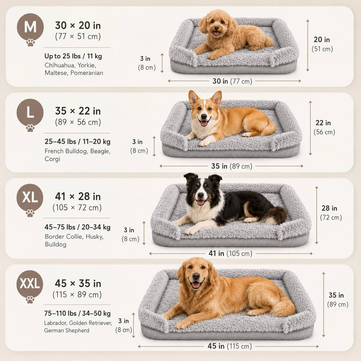 Egg Crate Foam Dog Bed with Raised Bolsters, Plush Pet Sofa with Removable Machine Washable Cover and Non-Slip Bottom, M XL 2XL