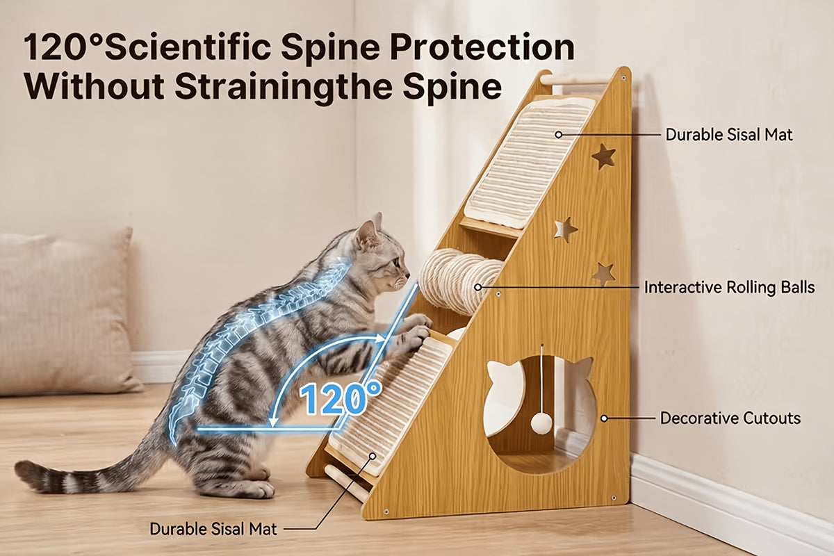 Vertical Cat Scratcher with Nest and 3 Sisal Balls, Wall-Mounting Cat Scratching Board for Indoor Cats, Style B Furniture for Rest and Play