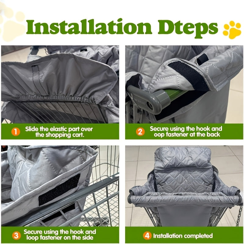 Dog Shopping Cart Cover, Quilted Pet Grocery Cart Liner in Black with Portable Bag Design for Supervised Outings at Pet-Friendly Stores