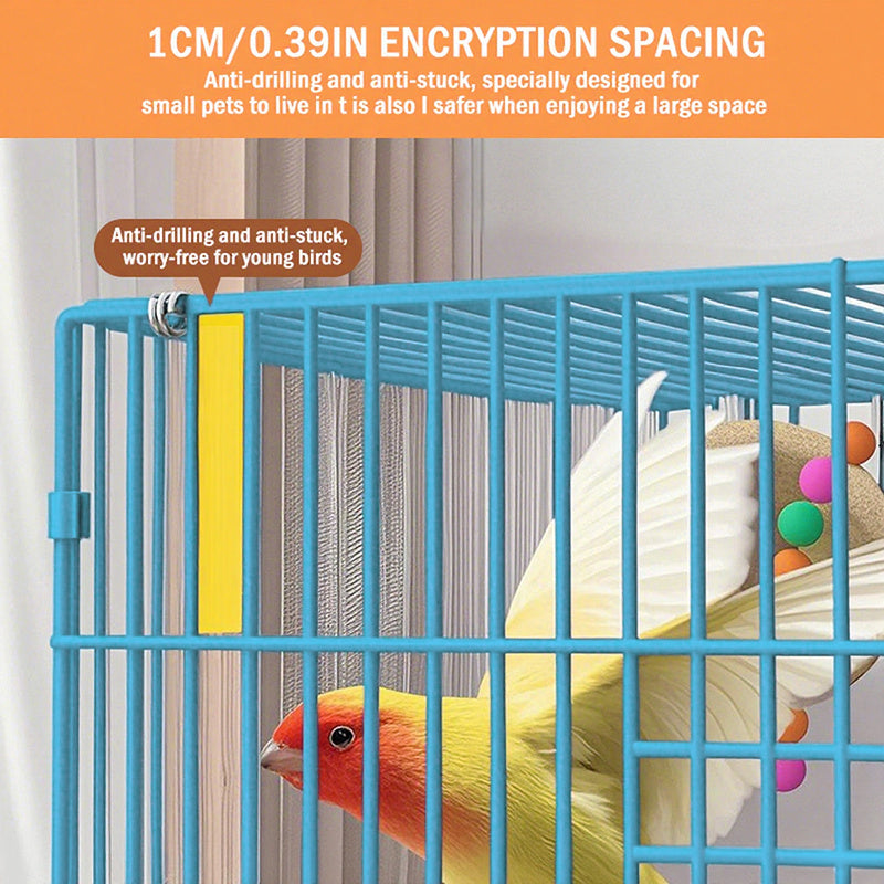 Folding Bird Cage for Indoor Use, Large Bird Housing with 5 Listed Additions, White, Black, Blue or Pink Options for Pet Bird Owners