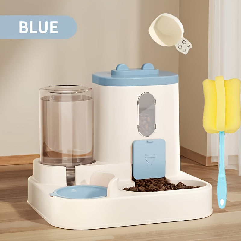 2-in-1 Cat Feeder and Water Dispenser, Non-Electric Gravity Food and Water Station for Cats and Small Dogs with Optional Cleaning Brush