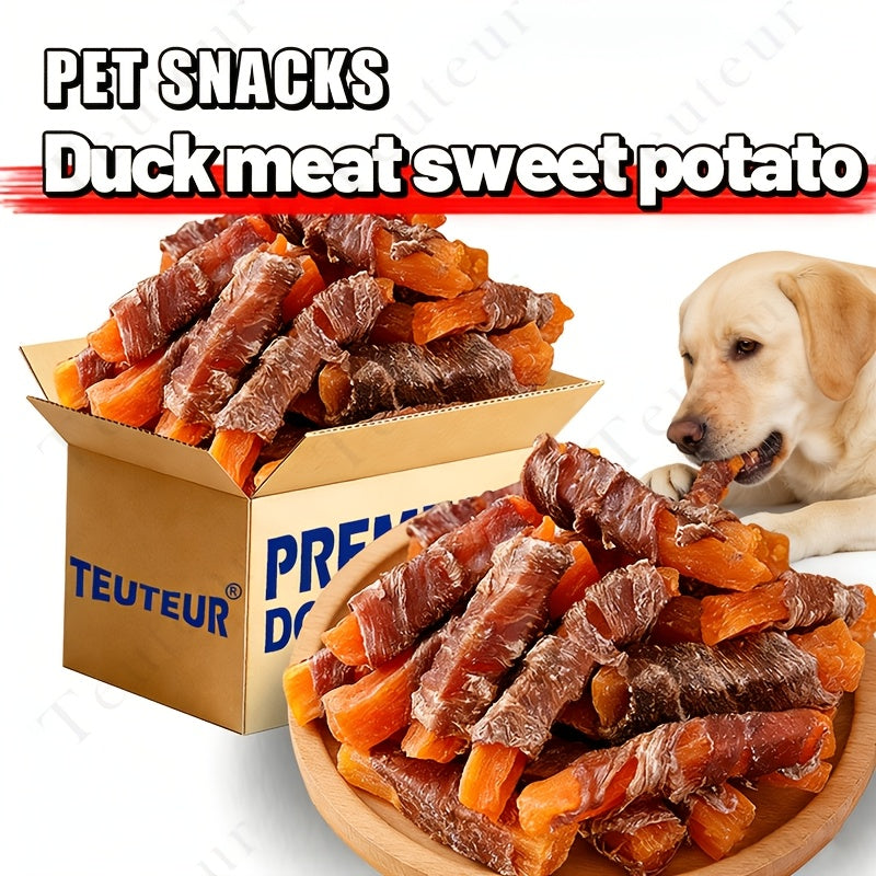 Dog Treats with Chicken and Duck Wrapped Sweet Potato Fries, 100g / 3.53 oz Meat-Wrapped Snack Strips for Supervised Training Rewards and Daily Treat Time