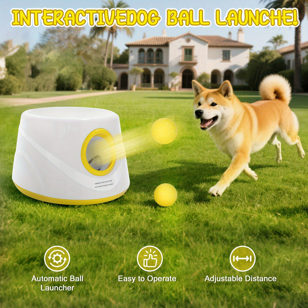 Automatic Dog Ball Launcher with 5 Balls, Adjustable Distance Fetch Machine for Small and Medium Dogs, Supervised Indoor and Outdoor Play