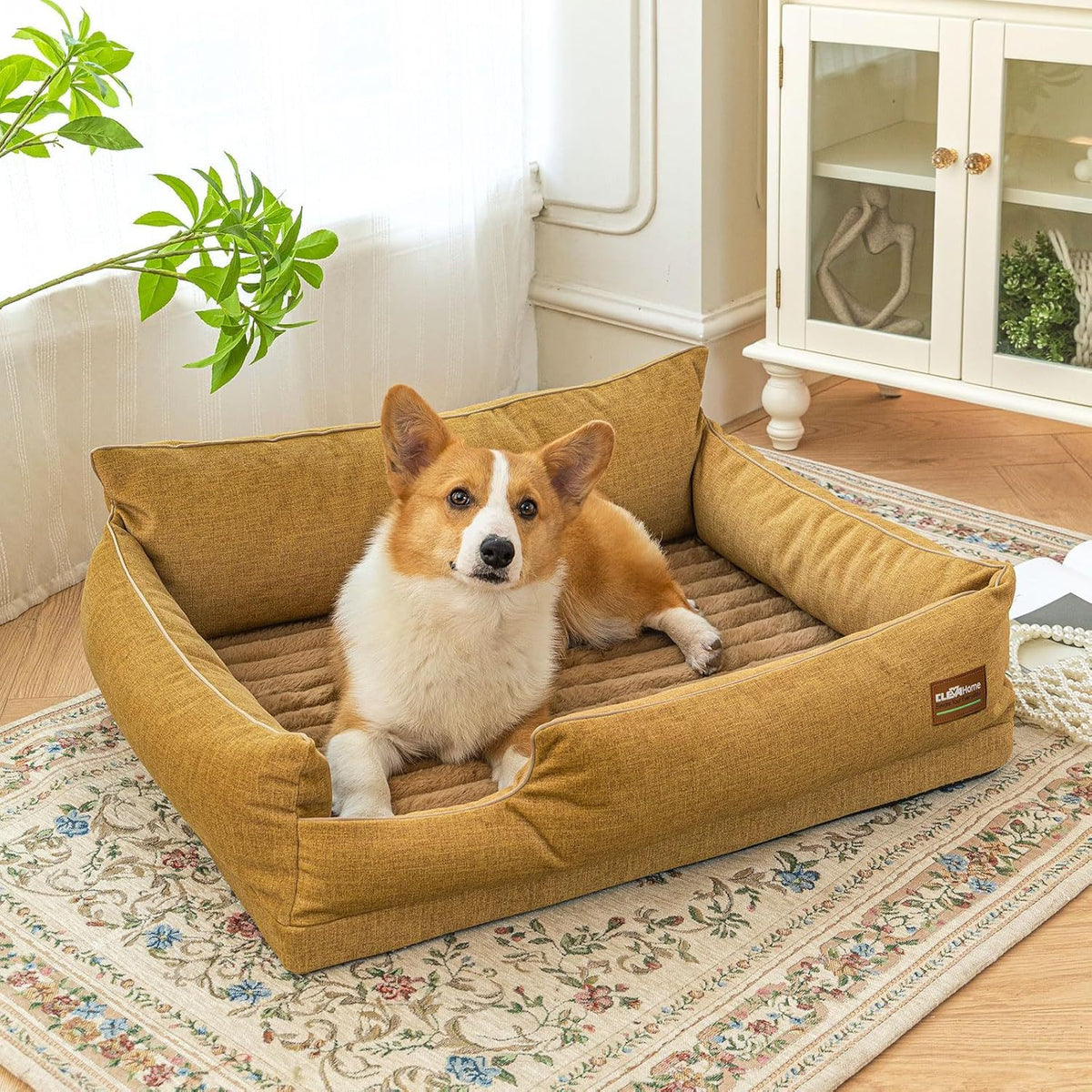 Dog Bed with Removable Bolsters, Egg Crate Foam Pet Sofa with Machine Washable Cover and Non-Slip Bottom, M L XL Sizes in Three Color Options
