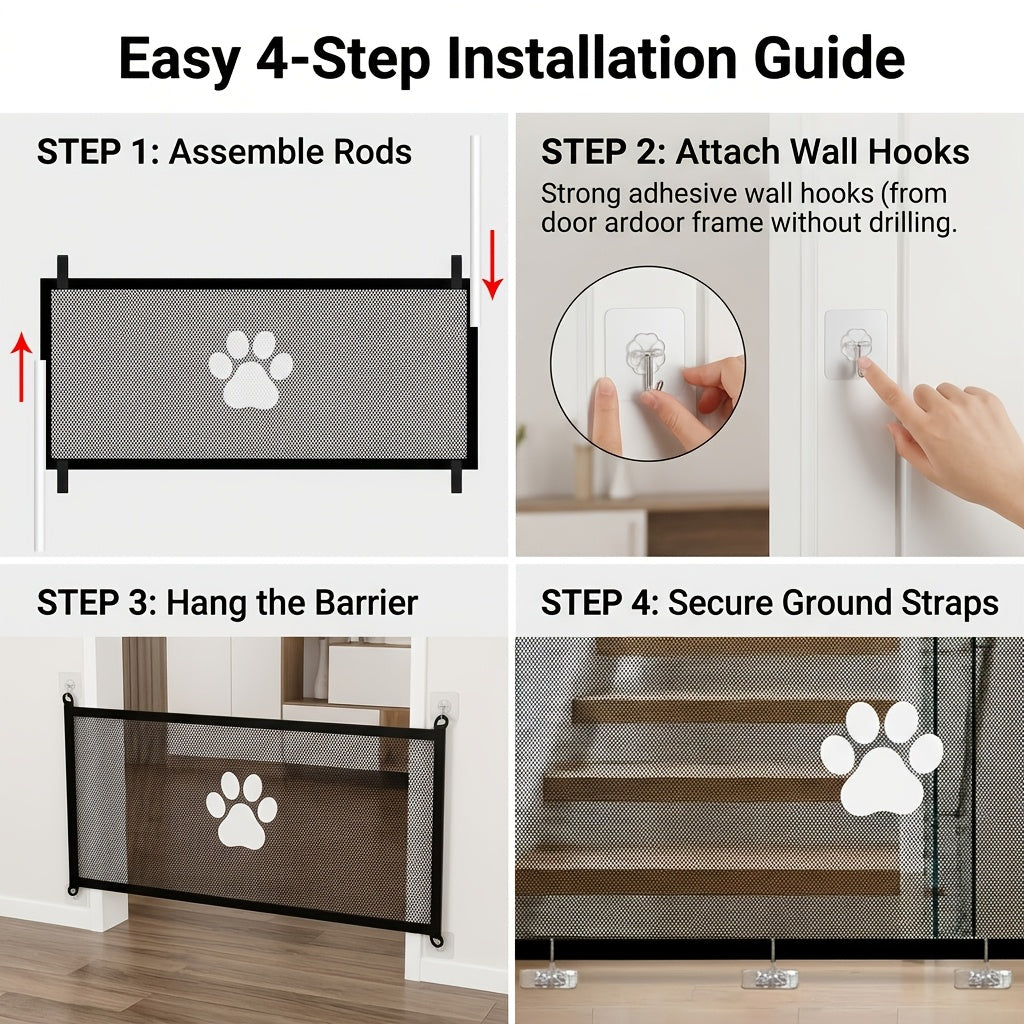 Dog Mesh Gate for Room Separation, Portable Folding Pet Barrier Net with 43.31 Inch Small and 70.87 Inch Large Length Options or Model M Set