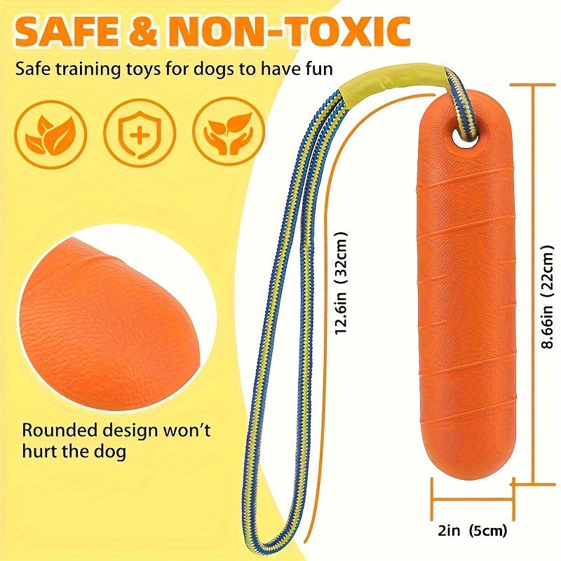 Floating Dog Toy with Rope, Single Water-Resistant Fetch and Retrieve Toy in Orange or Yellow for Supervised Summer Pool and Outdoor Play