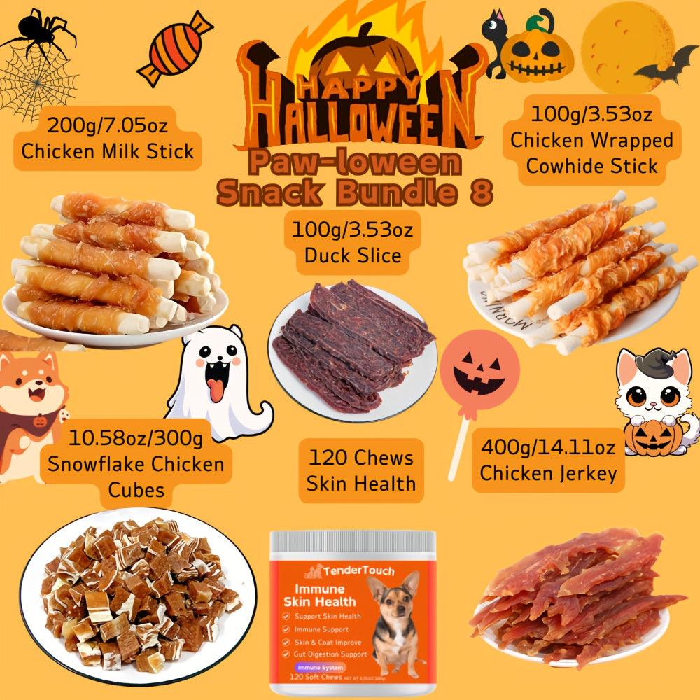 Halloween Dog Treat Bundle 1100g, Paw-loween Chicken and Duck Snack Assortments with Eight Bundle Options for Seasonal Gifts and Supervised Rewards